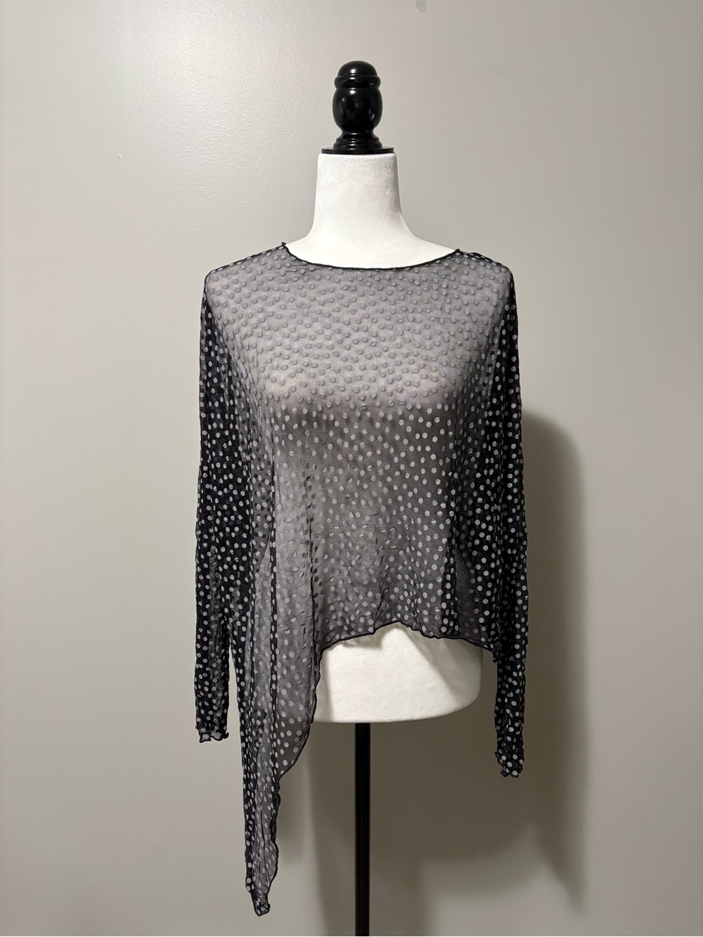 Joseph Ribkoff Sheer Polka Dot Long Sleeve Mesh Asymmetrical Poncho Top